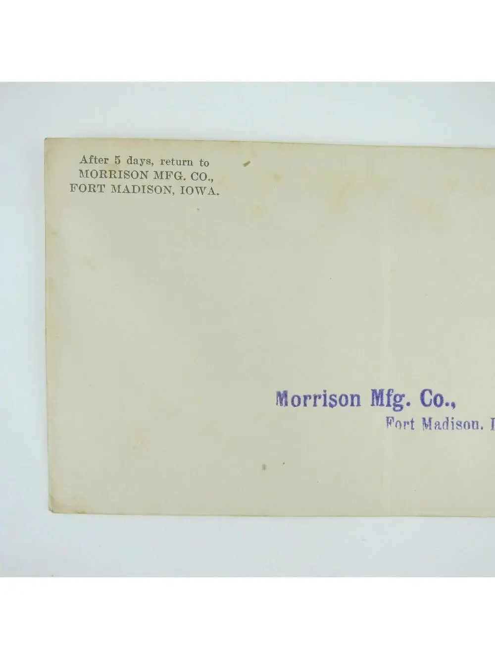 US Postal Stationery Morrison Mfg Co Fort Madison Iowa 2 cent Washington Antique